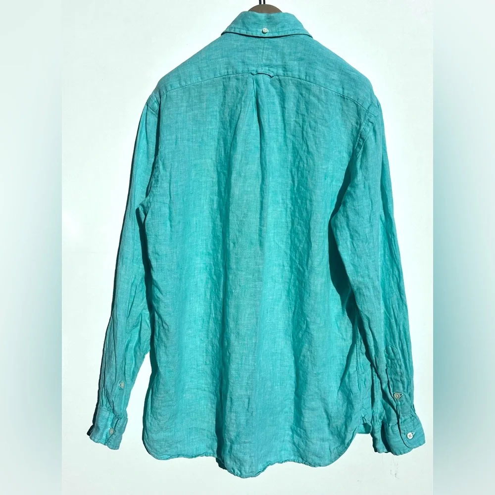 POLO Ralph Lauren 100% Linen Turquoise Blue Shirt, Classic Fit, M